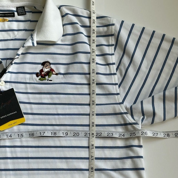 Greg Norman Grumpy Golf Shirt Play Dry White W/Blue Black Stripes XXL Tags/Flaw - Picture 6 of 12
